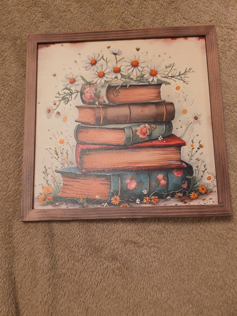 NWOT Vintage Stacked Books Wall Art in Brown and Green